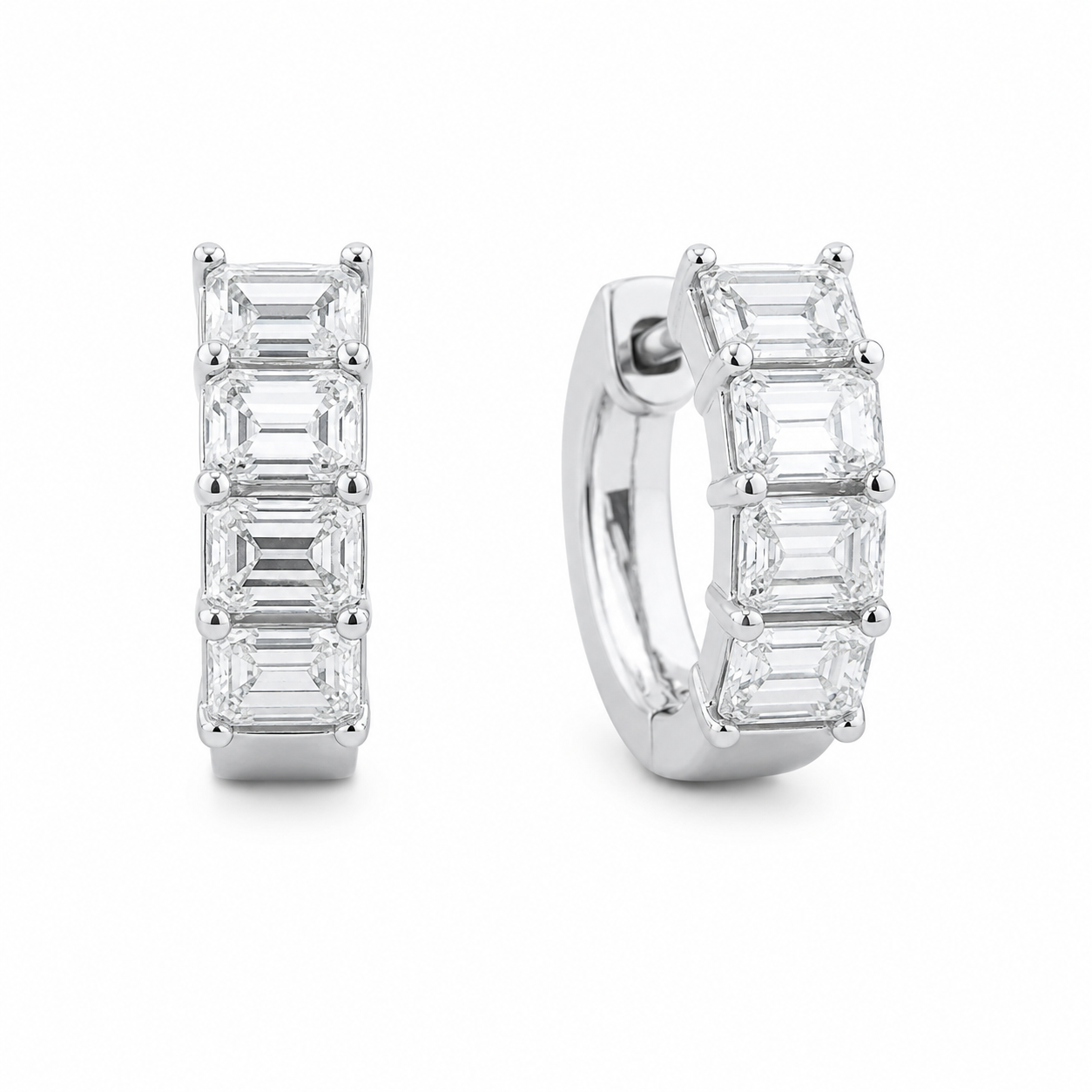 2.50 Carat Emerald Cut Diamond Huggies Earrings
